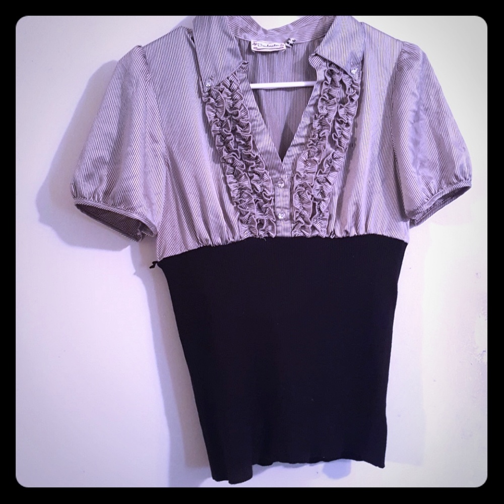 Sexy low cut satin and knit top